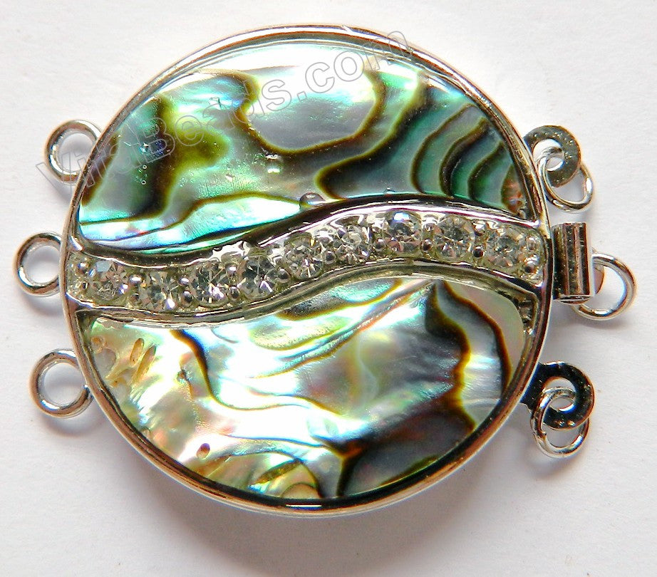 Abalone Shell Clasps - Coin w Marcasite For Triple Strand 26x35mm