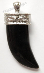 Black Onyx Horn Pendant w/ Silver Bail