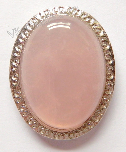 Rose Quartz - Oval Side Pendant w/ Silver Edge