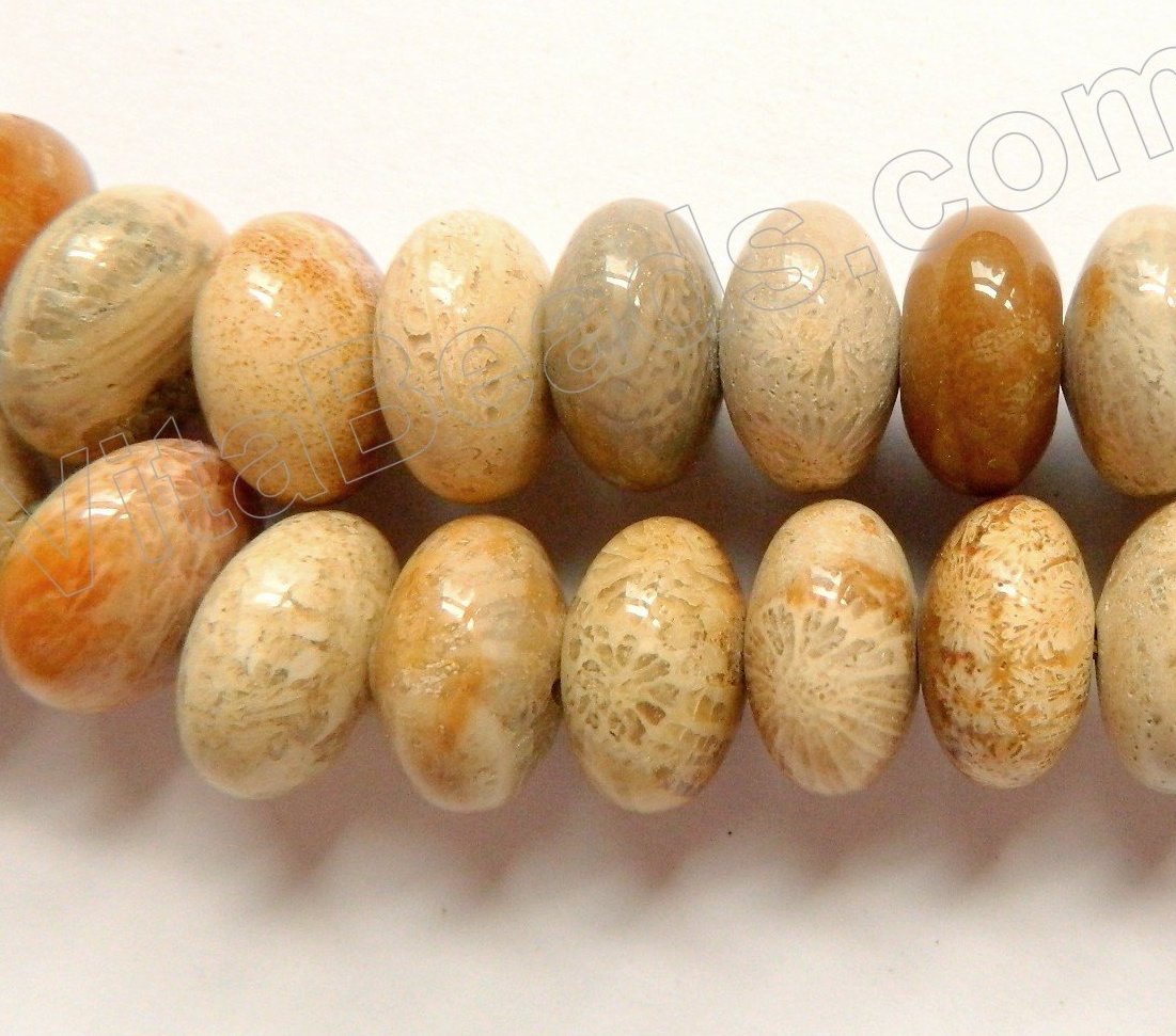 Light FossilCoral Natural  -  Big Smooth Rondel  16"     12 x 7 mm
