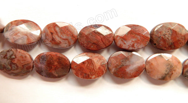 Dark Coral Brazilian Agate  -  Faceted Ovals  16"