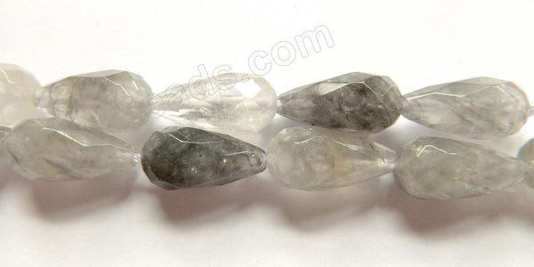 Grey Quartz A  -  10x20mm Faceted Drops  16"