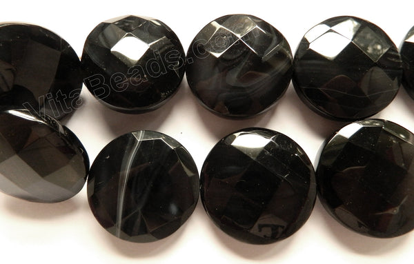 Dark Black Sardonix Agate  -  Thick Faceted Coin  14"