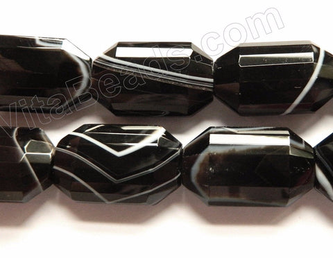 Black Sardonix Agate AAA  -  Faceted Rectangle Puff Lantern  16"