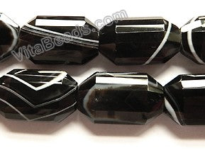 Black Sardonix Agate AAA  -  Faceted Rectangle Puff Lantern  16"