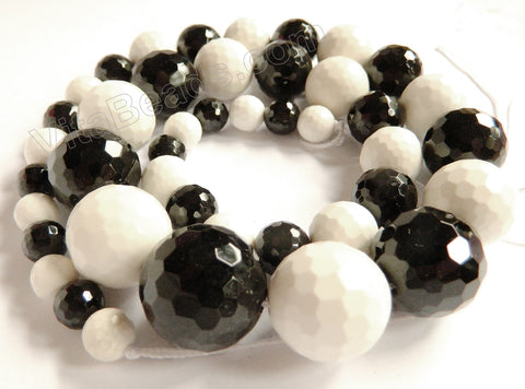 Mixed Black and White Onyx   Graduated Faceted Round Strand 19"