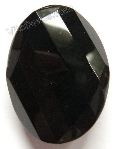 Black Onyx - Twist Faceted Oval Pendant
