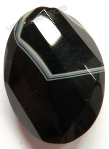 Black Sardonix Agate - Twist Faceted Oval Pendant