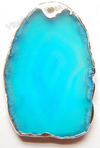 TQ Aqua Blue Agate Free Form Slab Pendant w/ Silver Trim - 38