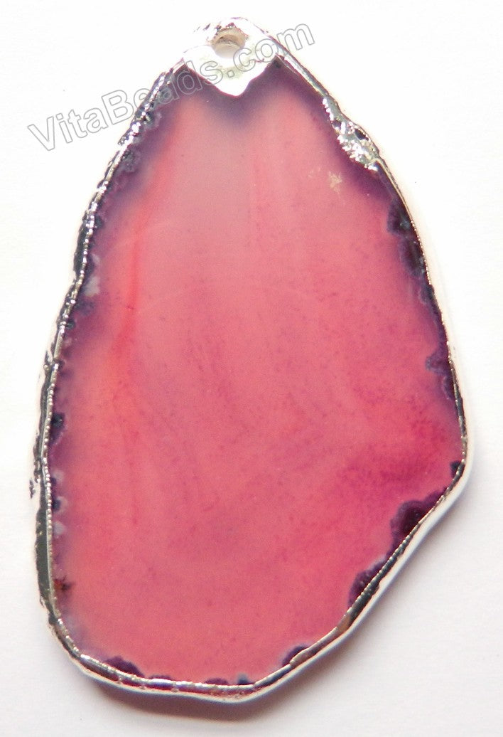 Purple Agate Free Form Slab Pendant w/ Silver Trim - 10