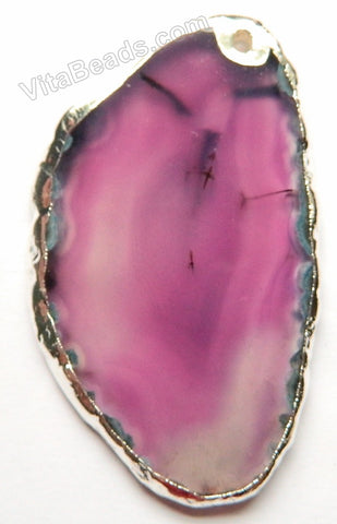 Purple Agate Free Form Slab Pendant w/ Silver Trim - 9