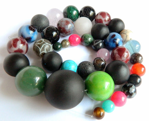 Mixed Stone Special A  -  Graduated Smooth Round Beads 16"