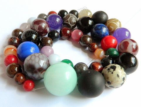 Mixed Stone Special B  -  Graduated Smooth Round Beads 16"