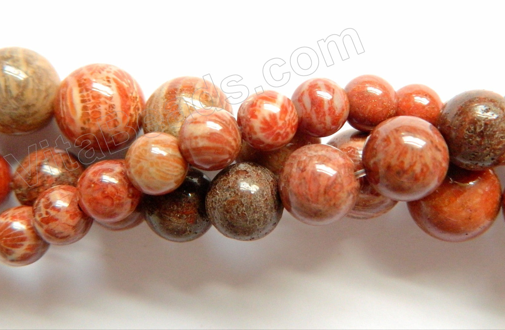 Red FossilCoral Jasper  -  Smooth Round Beads  16"