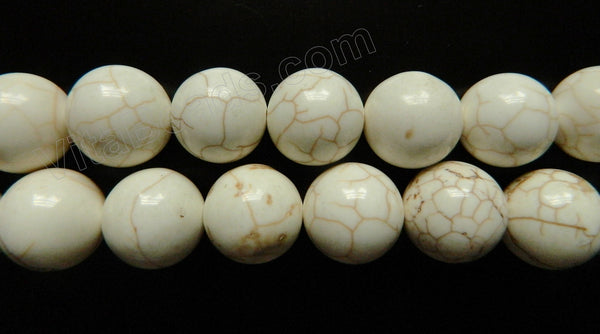 Ivory Crack Turquoise  -  Big Smooth Round Beads  16"