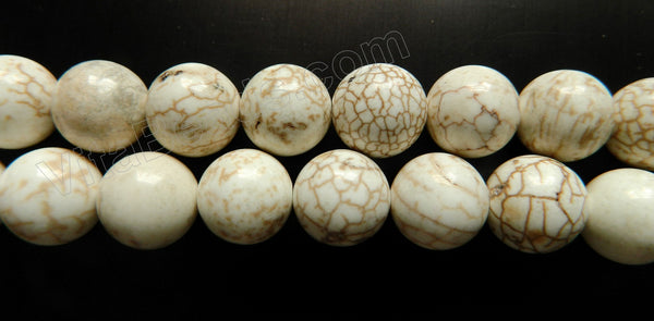 Ivory Crack Turquoise  -  Big Smooth Round Beads  16"