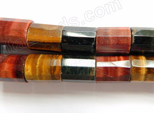 Mixed Red Yellow Blue Tiger Eye  -  Faceted Tube  16"