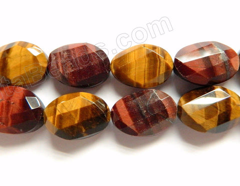 Mixed Red Yellow Tiger Eye A  -  Twist Faceted Oval  16"