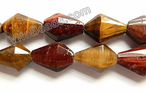 Mixed Red Yellow Tiger Eye  -  Faceted Diamond Shield Triangle  16"