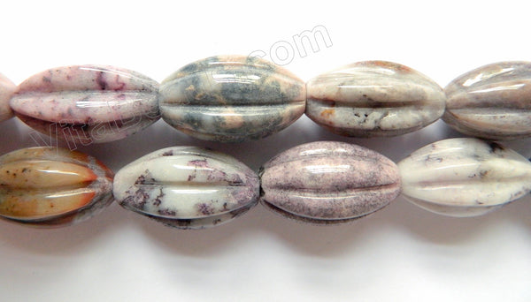Light Purple Brazilian Agate  -  Carved Melon Beads  16"