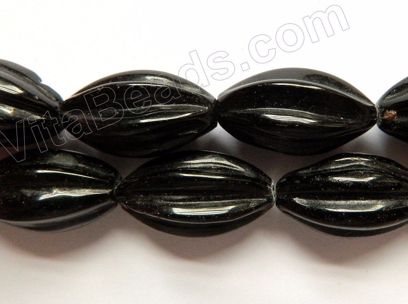 Black Onyx  -  Carved Melon Beads  16"