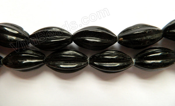 Black Onyx  -  Carved Melon Beads  16"