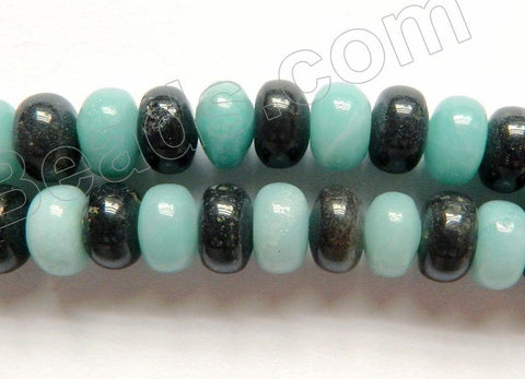 Amazonite &. Black  -  Smooth Rondel  16"    8 x 5 mm