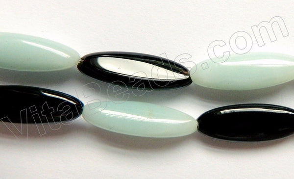 Amazonite &. Black Onyx  -  Puff Long Oval Rice  16"