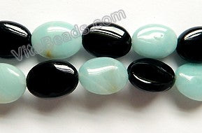 Amazonite &. Black Onyx  -  Puff Ovals  16"