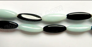Amazonite &. Black Onyx  -  Puff Long Oval Rice  16"