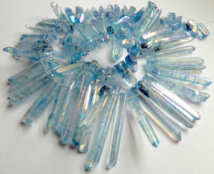 Blue Plated Crystal Natural  -  Smooth Long Sticks  16"    20 - 45 mm