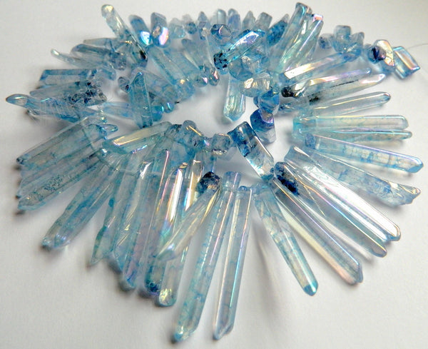 Blue Plated Crystal Natural  -  Smooth Long Sticks  16"    20 - 45 mm