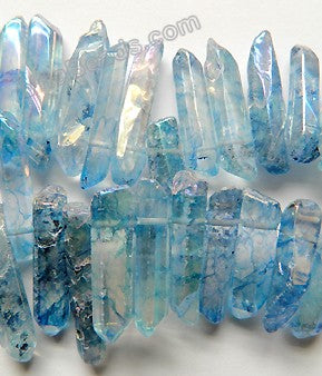 Blue Plated Crystal Natural  -  Smooth Long Sticks  16"    20 - 45 mm