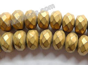 Frosted Gold Hematite  -  Faceted Rondel  16"