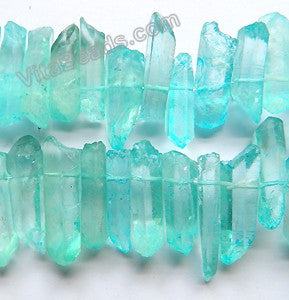 Frosted Blue Apatite Crystal Natural  -  Graduated Faceted Tooth  16"