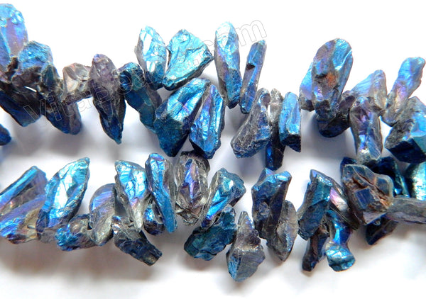 Rough Blue Peacock Crystal Natural  -  Graduated Tooth Top Drilled 16"    15 - 25 mm