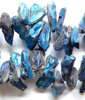 Rough Blue Peacock Crystal Natural  -  Graduated Tooth Top Drilled 16"    15 - 25 mm