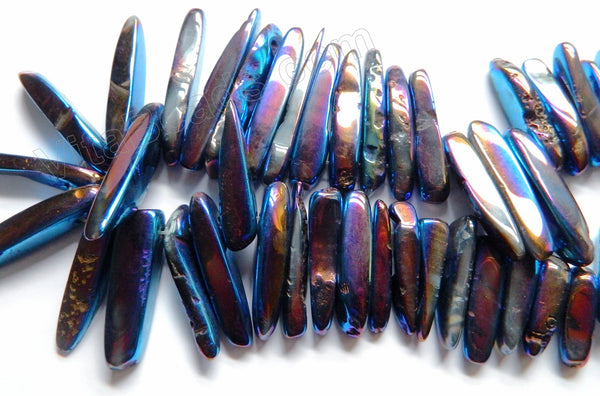 Smooth Blue Peacock Crystal Natural  -  Graduated Big Tooth Top Drilled 16"    20 - 60 mm