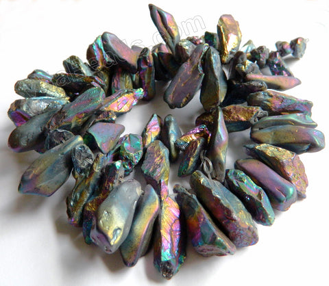 Rough Purple Peacock Crystal Natural  -  Graduated Tooth Top Drilled 16"    15 - 25 mm