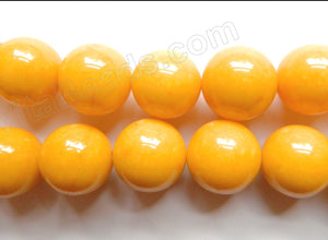 Deep Yellow Mashan Jade  -  Big Smooth Round Beads 16"