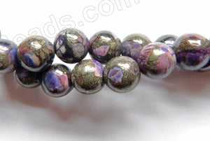 Purple Impression Prase Pyrite  -  Smooth Round Beads 16"