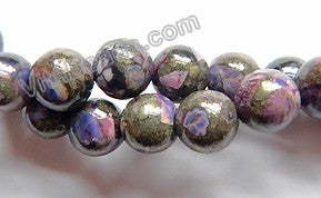 Purple Impression Prase Pyrite  -  Smooth Round Beads 16"