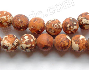 Matte Red Brown Engrain Fire Agate  -  Smooth Round Beads  16"