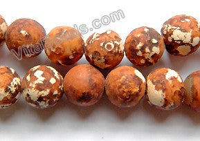 Matte Red Brown Engrain Fire Agate  -  Smooth Round Beads  16"