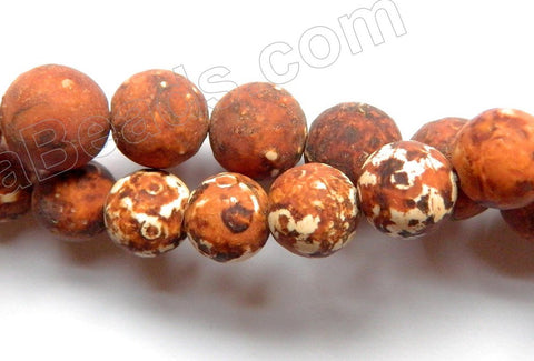 Matte Red Brown Engrain Fire Agate  -  Smooth Round Beads  16"