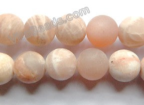 Frosted Mixed Pink Moonstone  -  Smooth Round Beads  16"