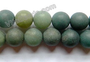 Frosted Dark Moss Agate  -  Smooth Round Beads 16"