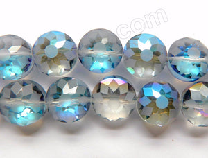 Frosted Light Blue Mystic Crystal  -  Frosted Star Cut Daisy Faceted Coins 12"