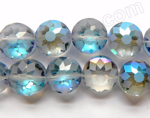 Frosted Light Blue Mystic Crystal  -  Faceted Daisy Coin 11"