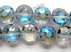 Frosted Light Blue Mystic Crystal  -  Frosted Star Cut Daisy Faceted Coins 12"